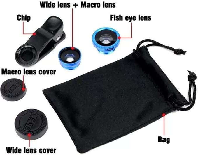 Universal 3-in-1 Cell Phone Camera Lens Kit set of 180° Fisheye 0.67x Wide Angle and MacroUniversal