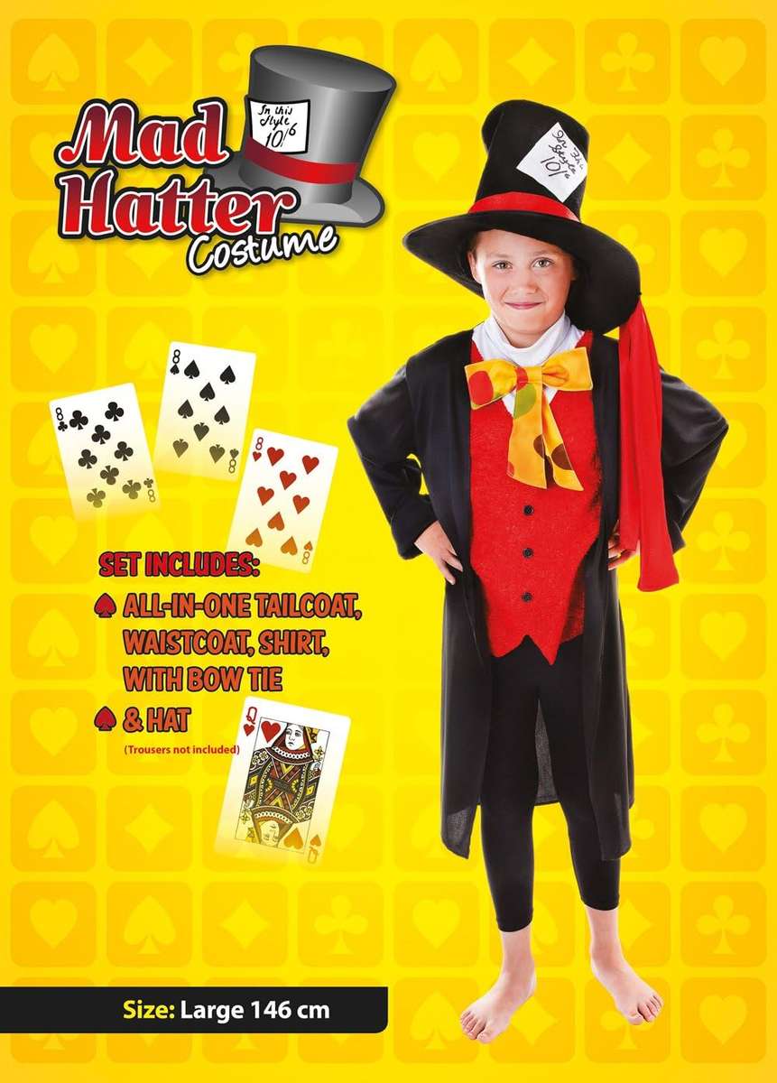 Bristol Novelty Mad Hatter Costume (L) Child Age 7 - 10 Years