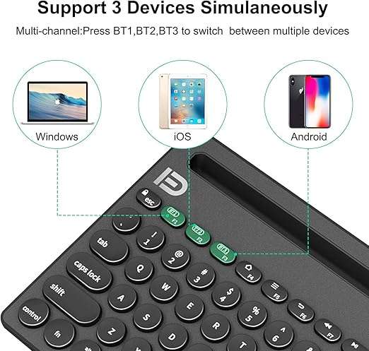 3 Channel Multi-device Wireless Bluetooth Keyboard for Smartphone/Tablet/PC - Switch between Channel