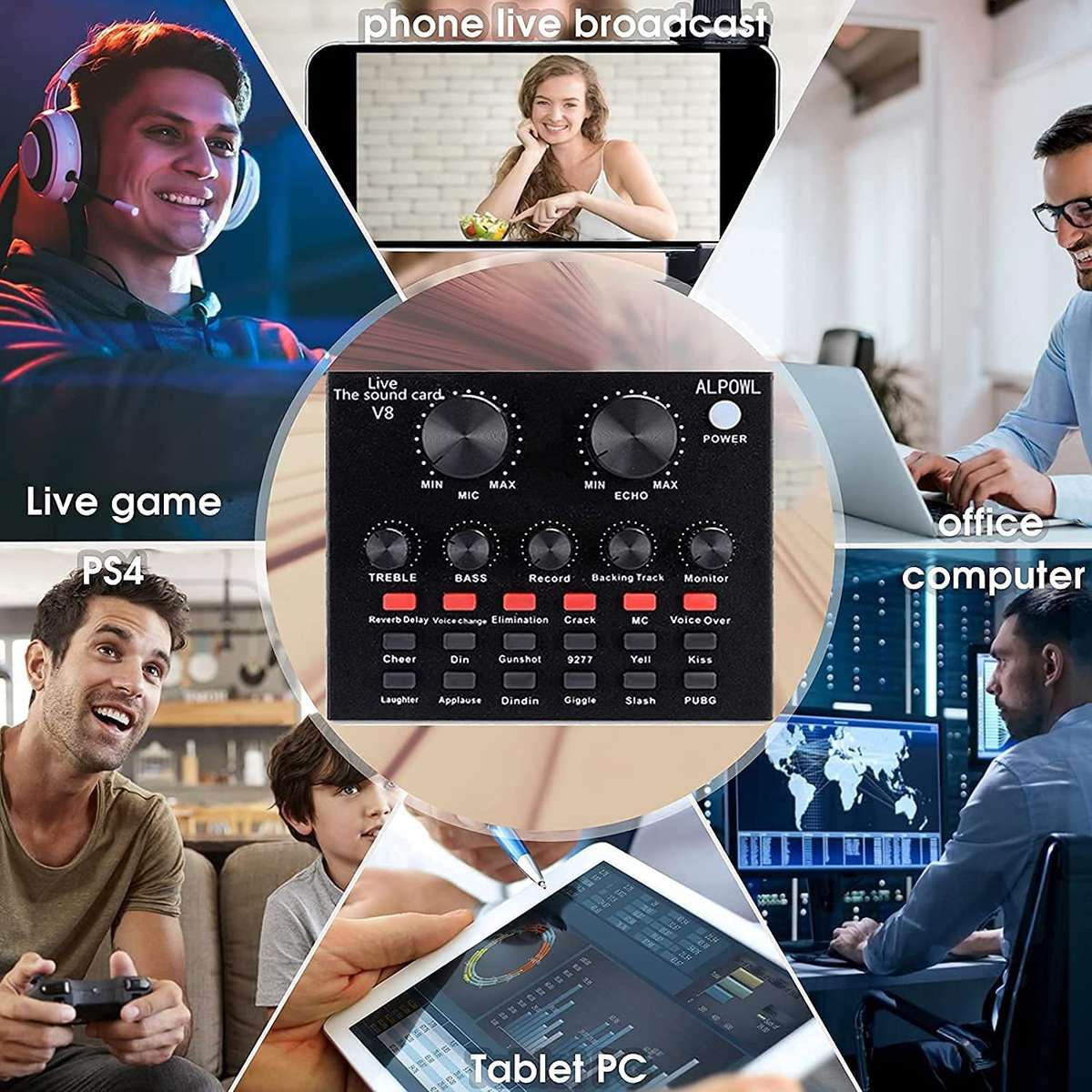 Live Sound Card - Live Stream or Karaoke Audio Interface 12 sound effects, and 10 effect modes