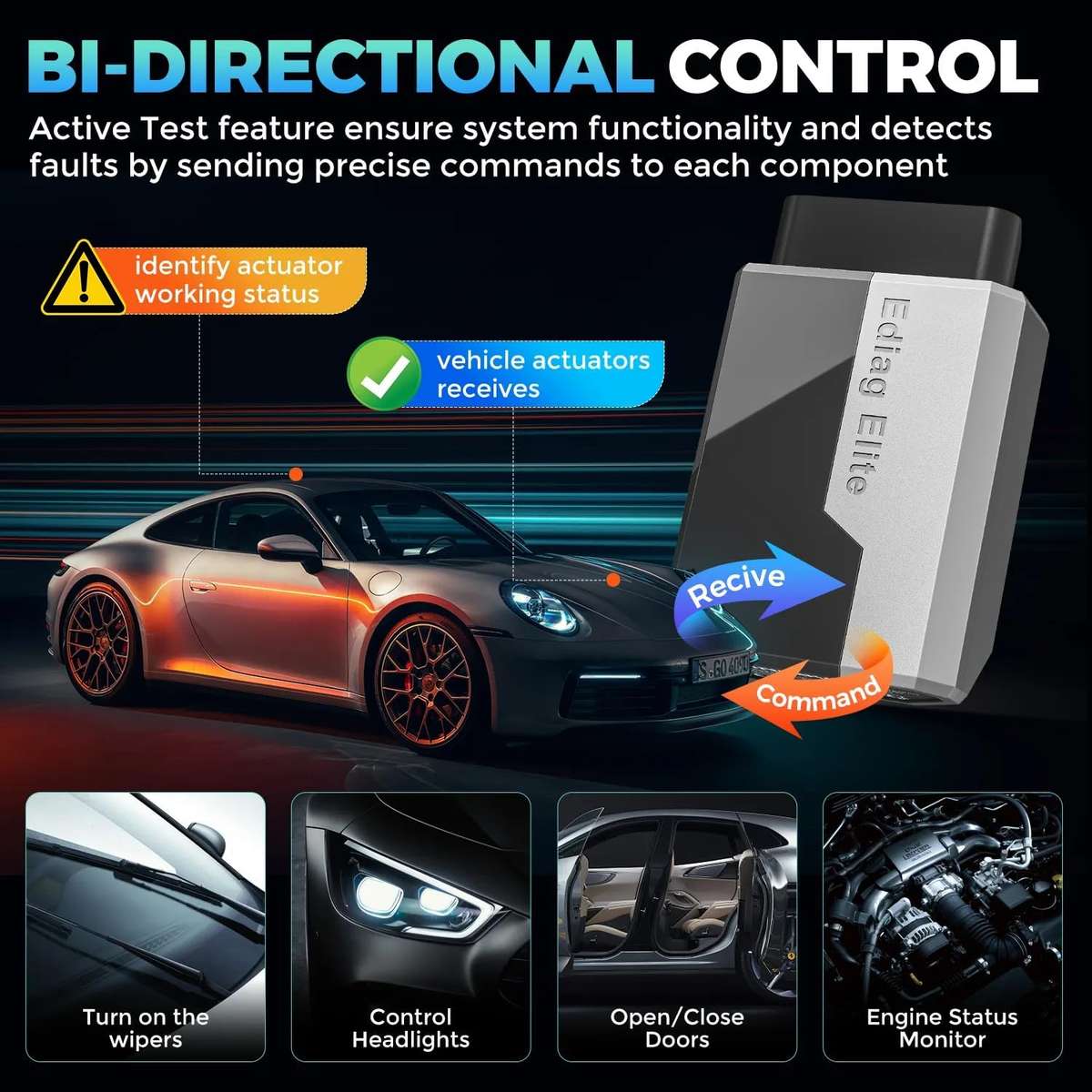 KINGBOLEN EDIAG Elite OBD2 Scanner with Lifetime Free Updates + Ext Cord Bluetooth Diagnostic