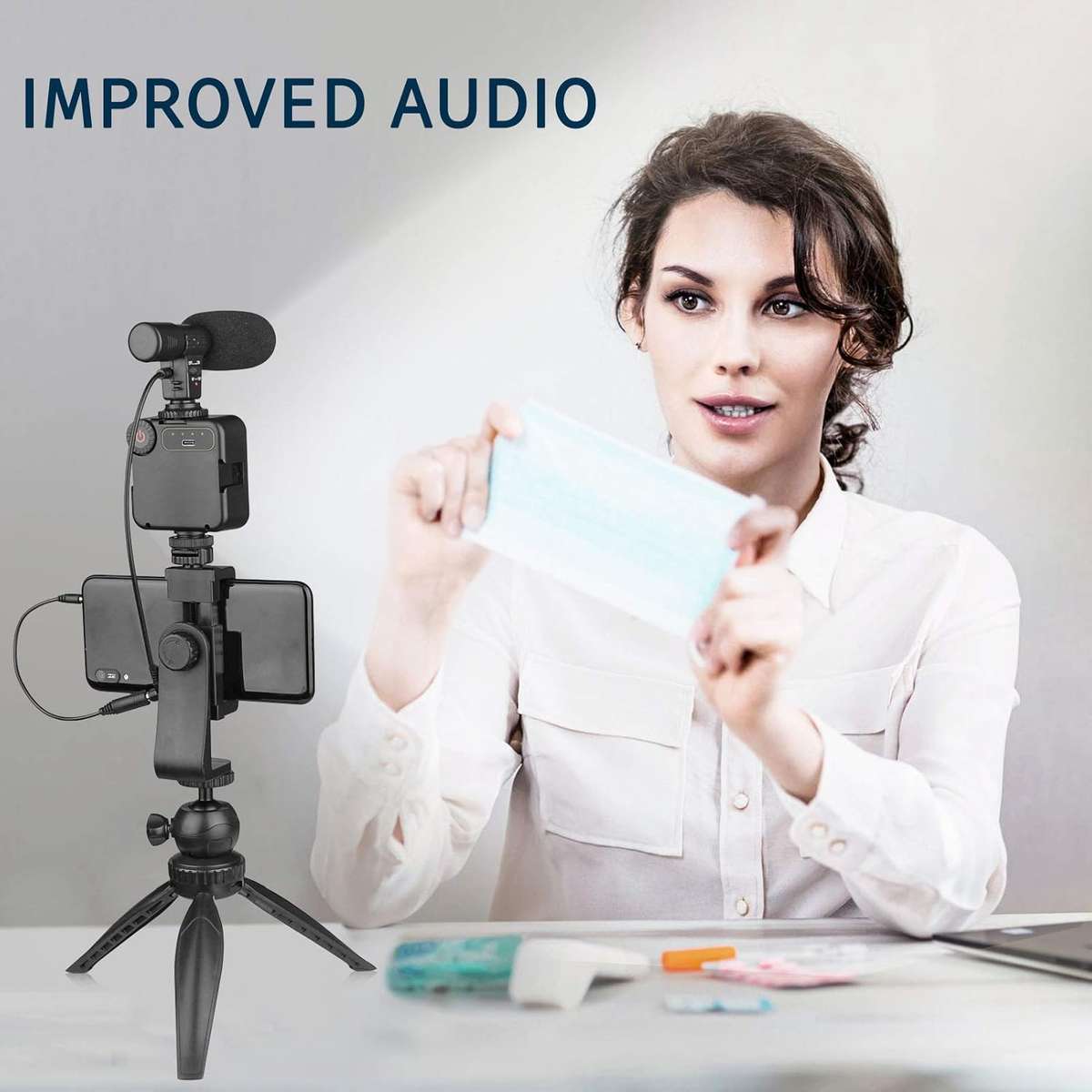 Vlogging Kit for Video Making, Mic, Mini Tripod Stand, LED Light plus Remote ( Youtube or TikTok )