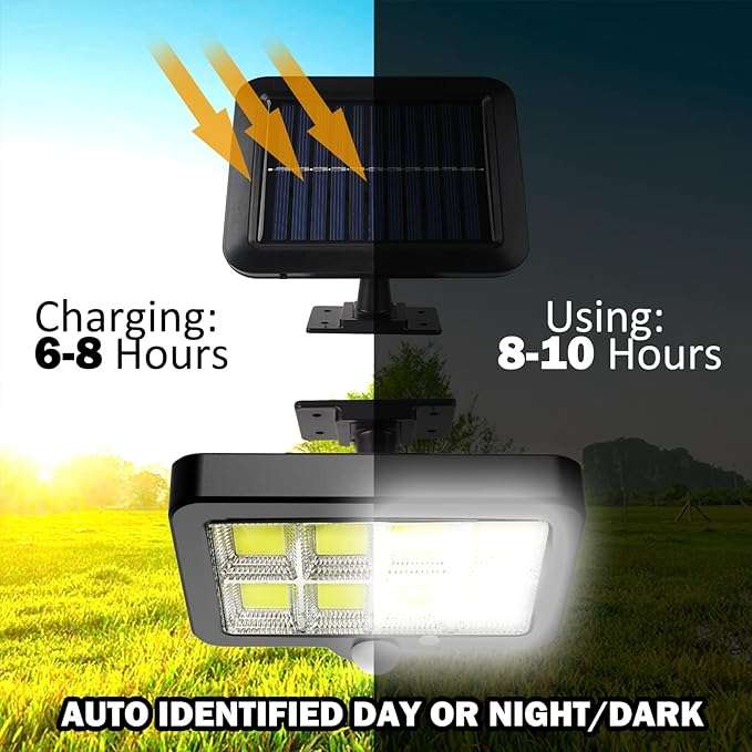 160 LED Bright COB White Solar LED Light With Split Solar Panel & Motion Sensor with Cable