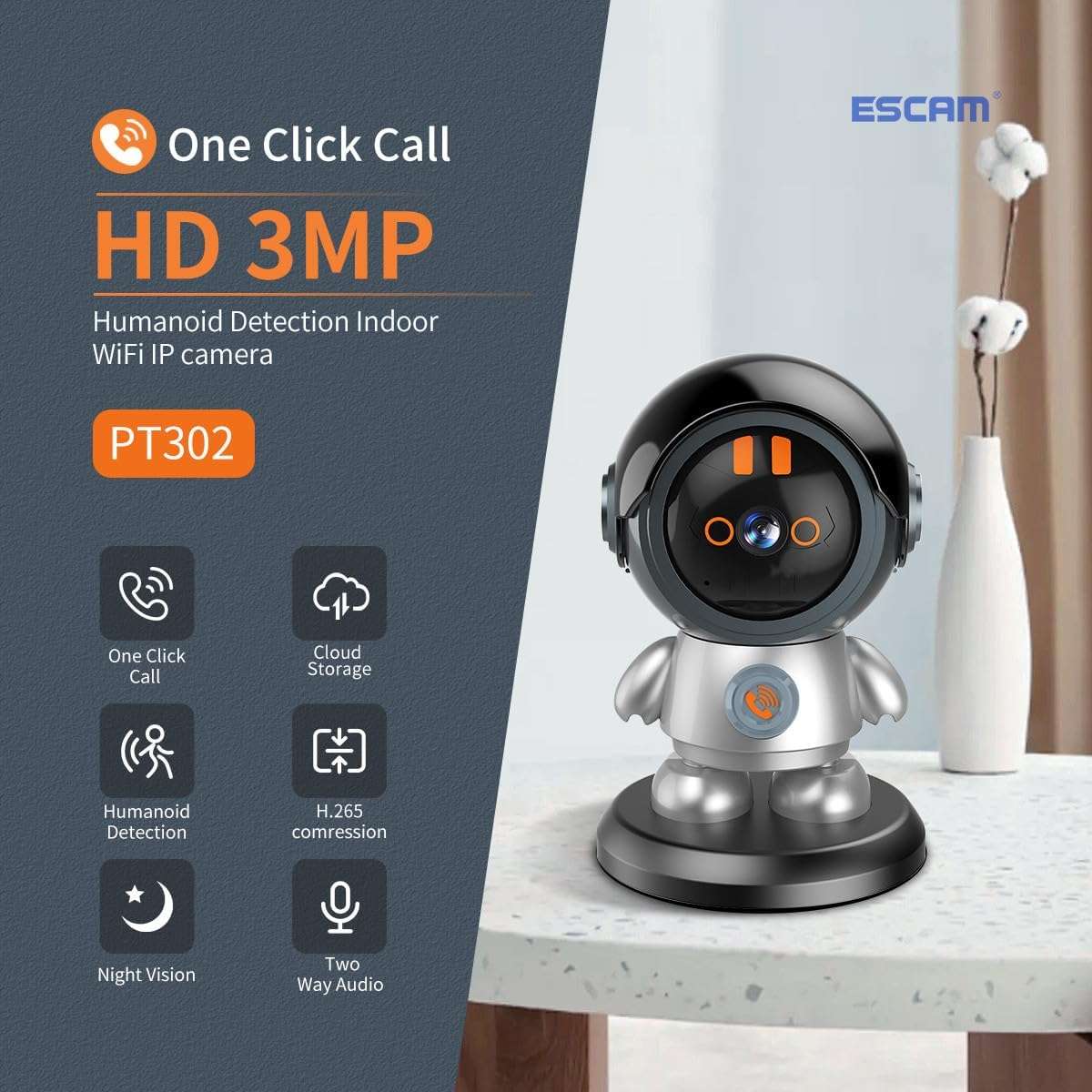WiFi Robot Camera, 1080P Detection Camera, 6X Zoom Security Camera for iOS, 24 Hour Security Guard.