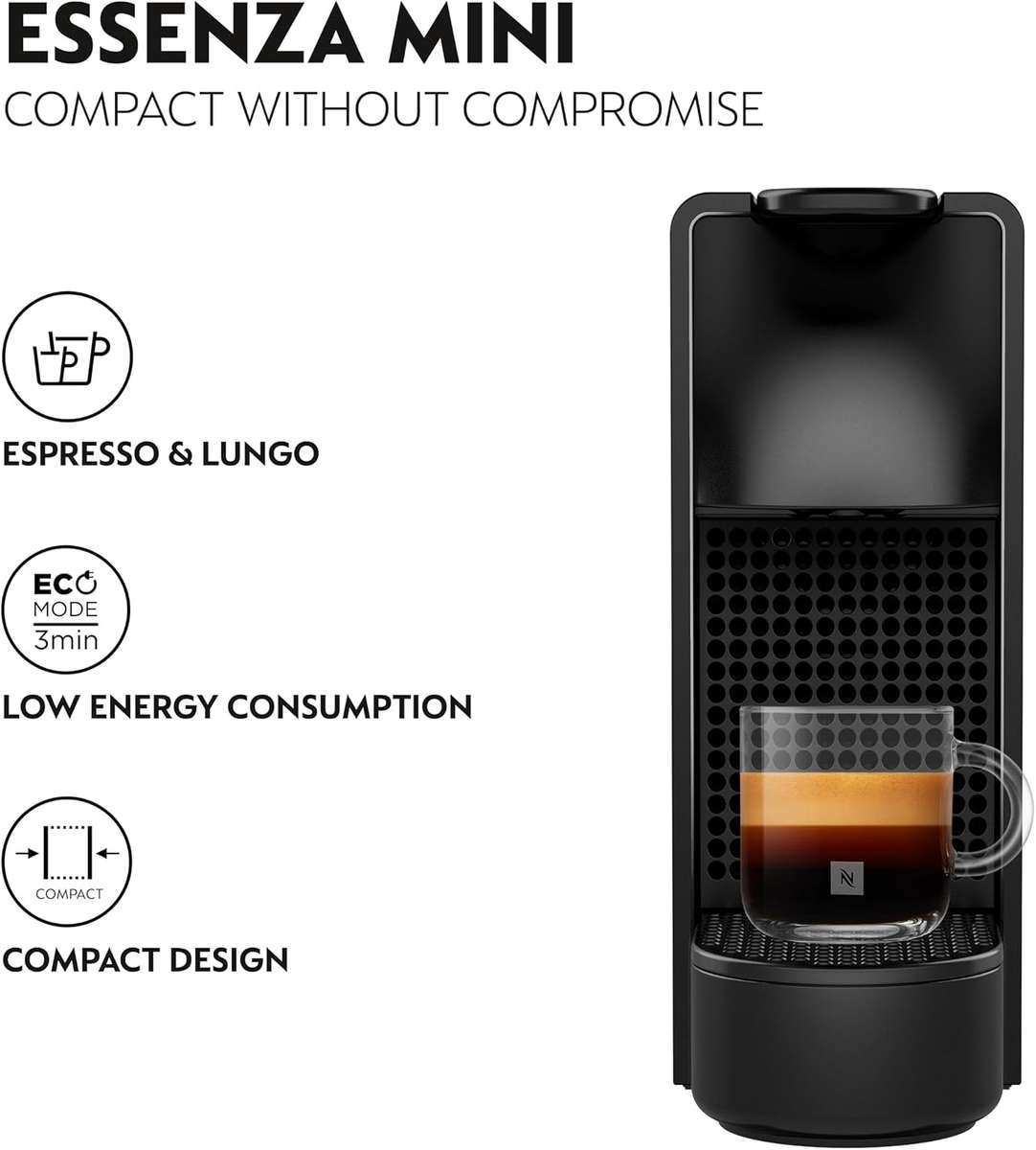 Nespresso Essenza Mini Coffee Machine, Piano Black & Aeroccino3 Bundle