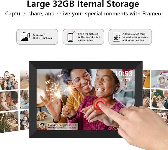 32GB FRAMEO 10.1 Inch Smart WiFi Digital Photo Frame - White