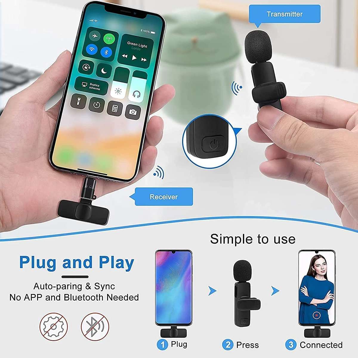2-in-1 K8 Wireless Clip Microphone  Portable Mini Mic with Universal Type-C for All Devices