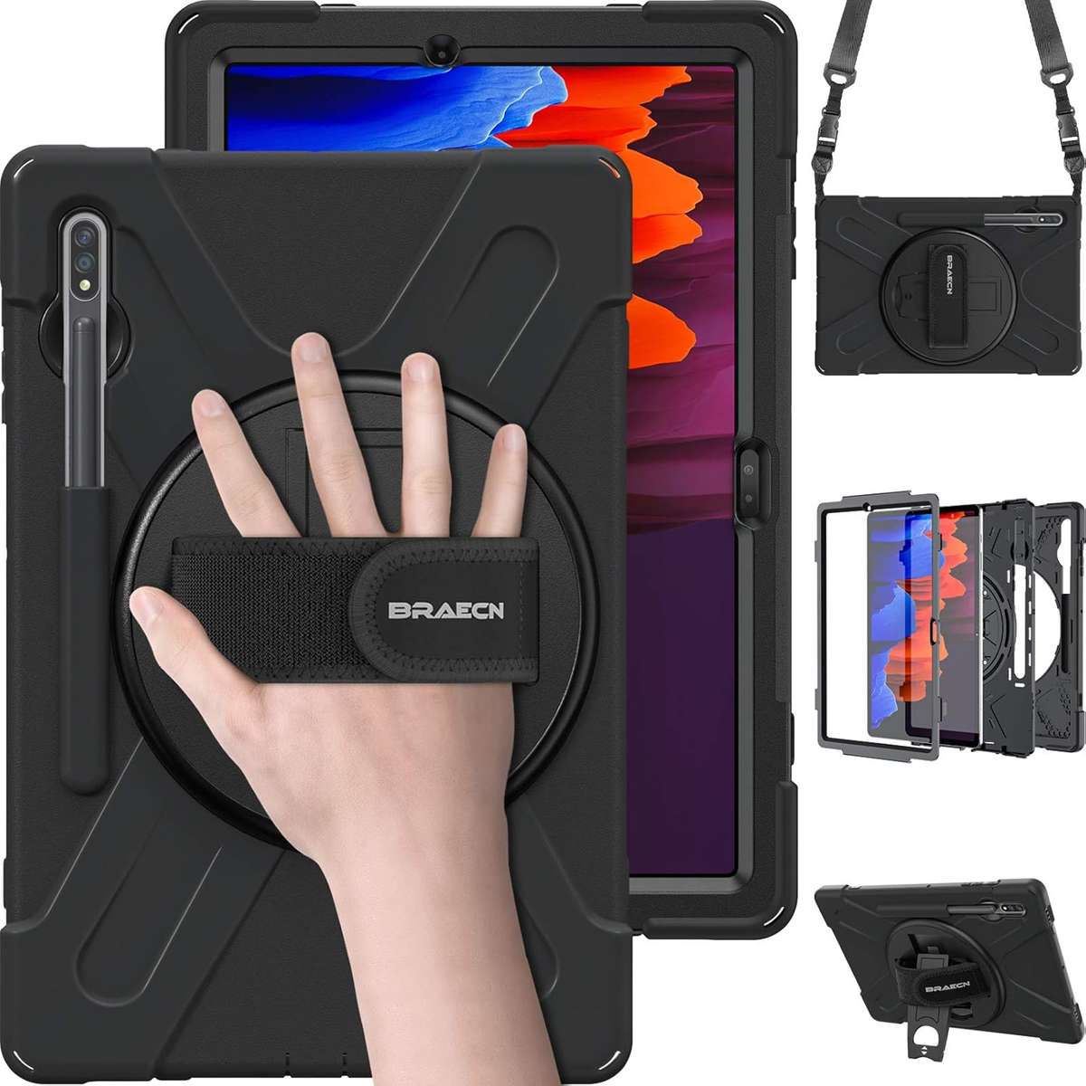 Samsung Galaxy Tab S7 Plus Tab S7+ Case Heavy Duty Shockproof with S Pen Holder Hand Strap