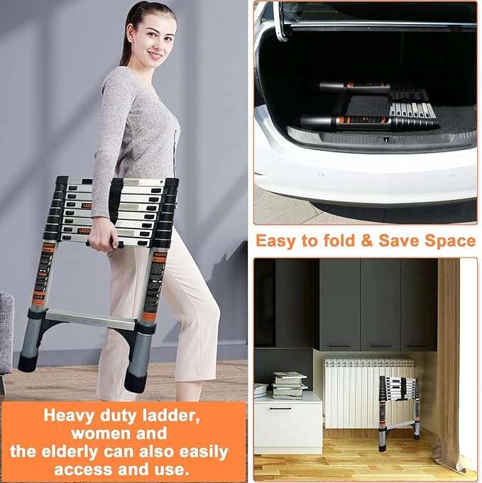 3.8M Telescopic Ladder Aluminum Alloy Foldable Extension Ladder