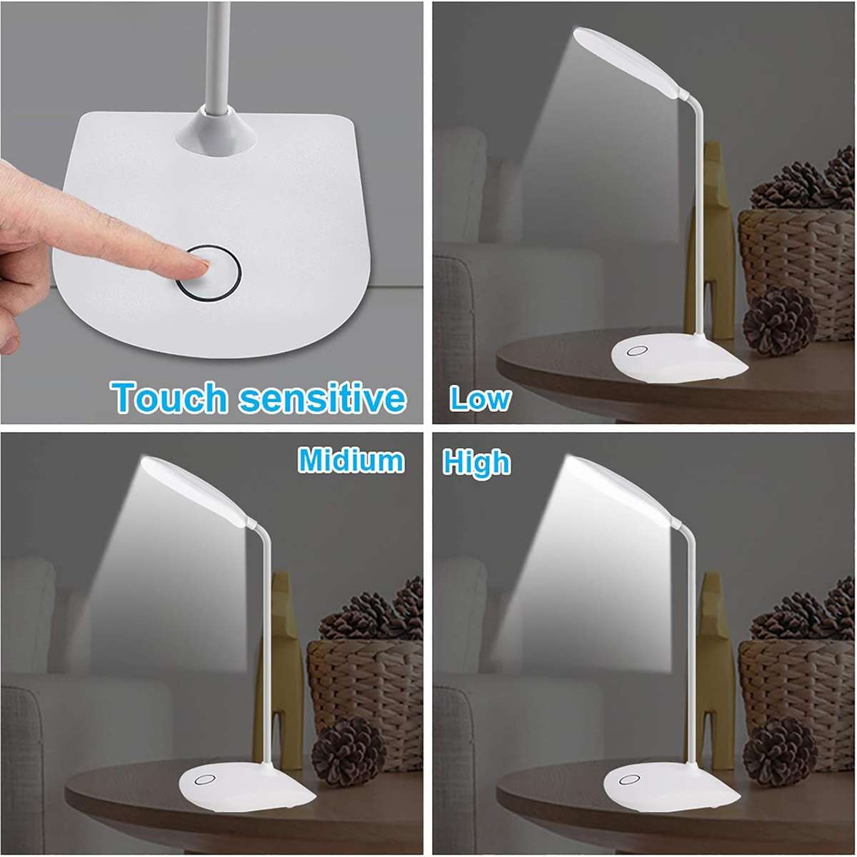 Rechargeable LED Desk Lamp with Flexible Gooseneck 3 Level Brightness