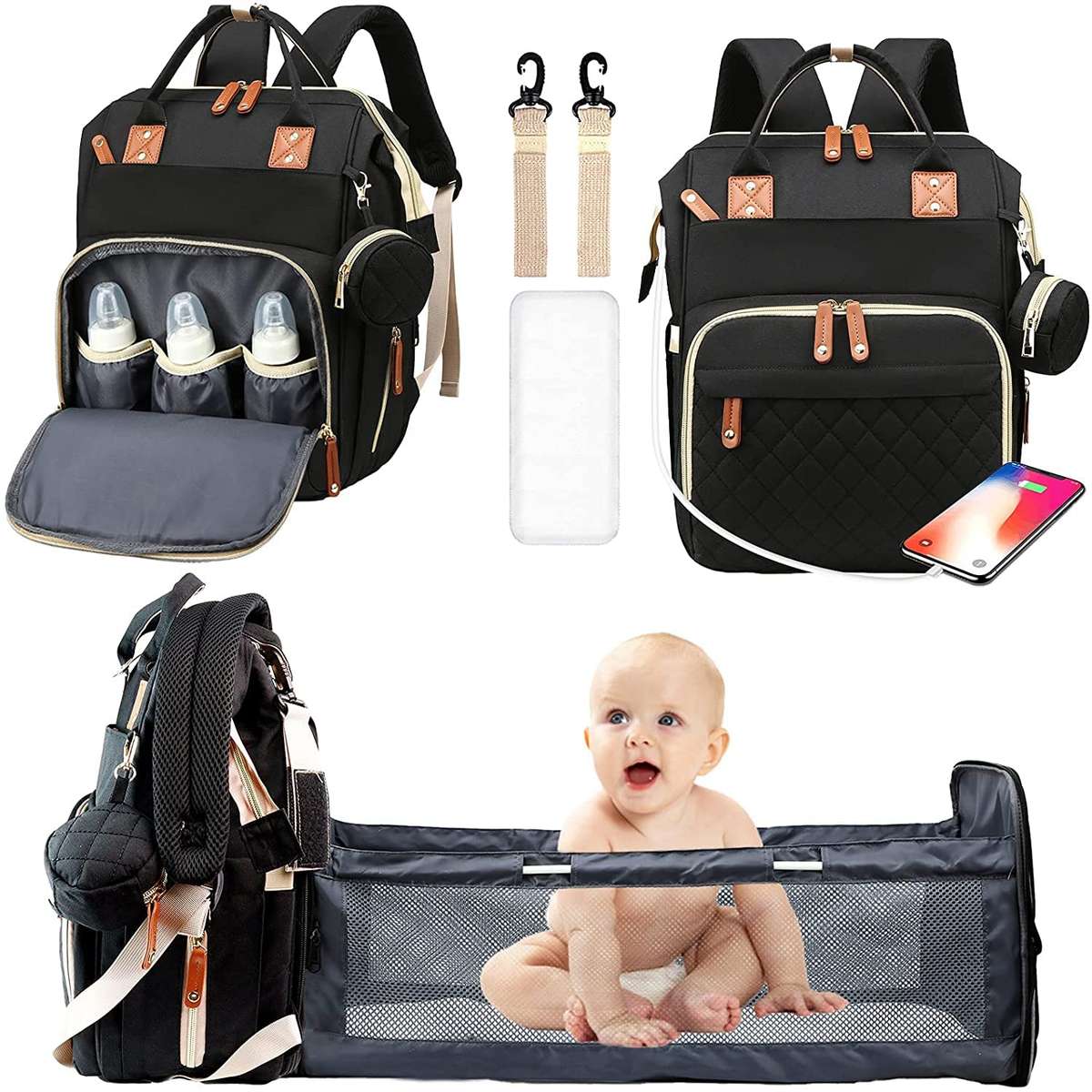 Multi-functional baby diaper bag & Bed