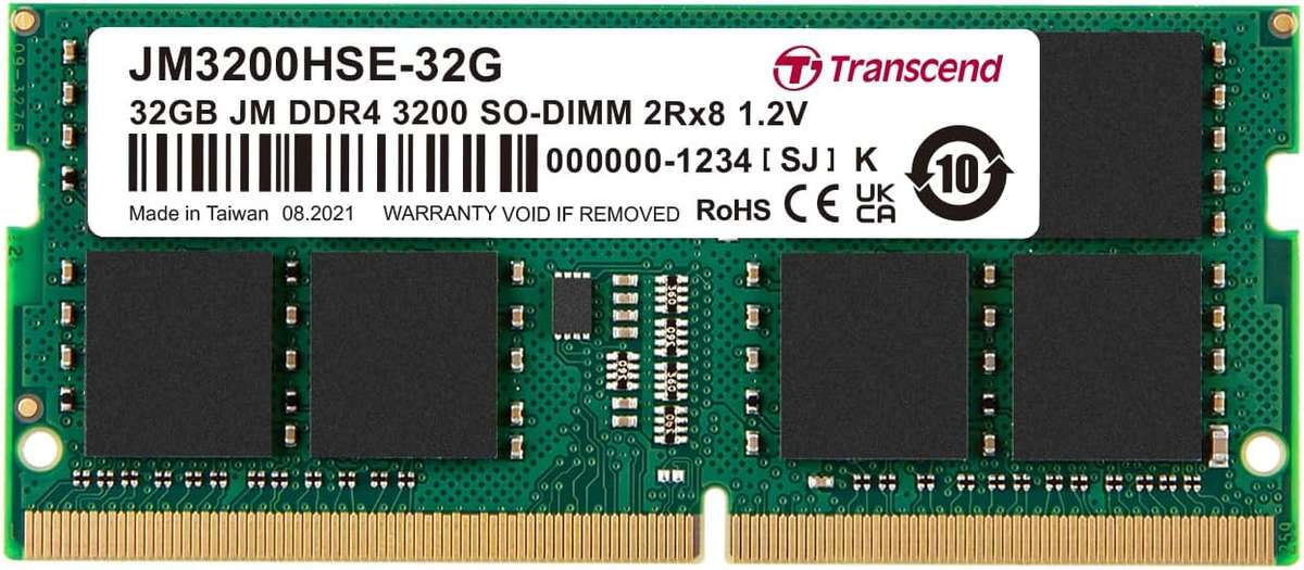 Transcend Jet DDR4-3200 32GB 2Rx8 Cl22 Notebook So-DIMM Internal Memory