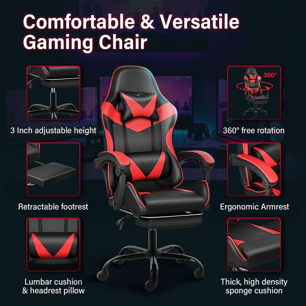 Gaming Chair with Pull Out Foot Rest Computer Office Chair
