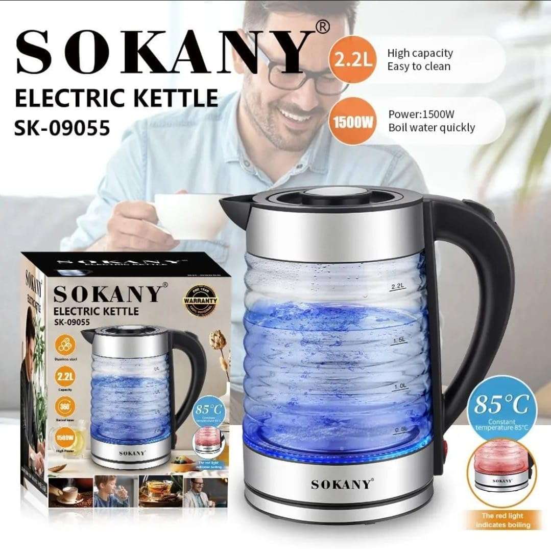 Glass electric kettle with a transparent body 2.2L