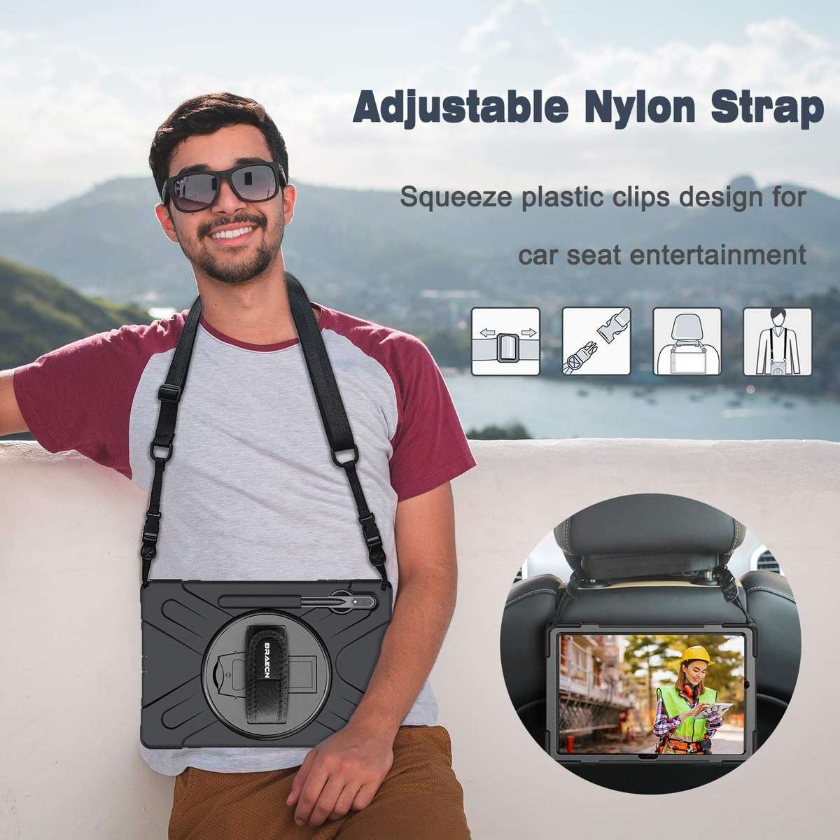 Samsung Galaxy Tab S7 Plus Tab S7+ Case Heavy Duty Shockproof with S Pen Holder Hand Strap