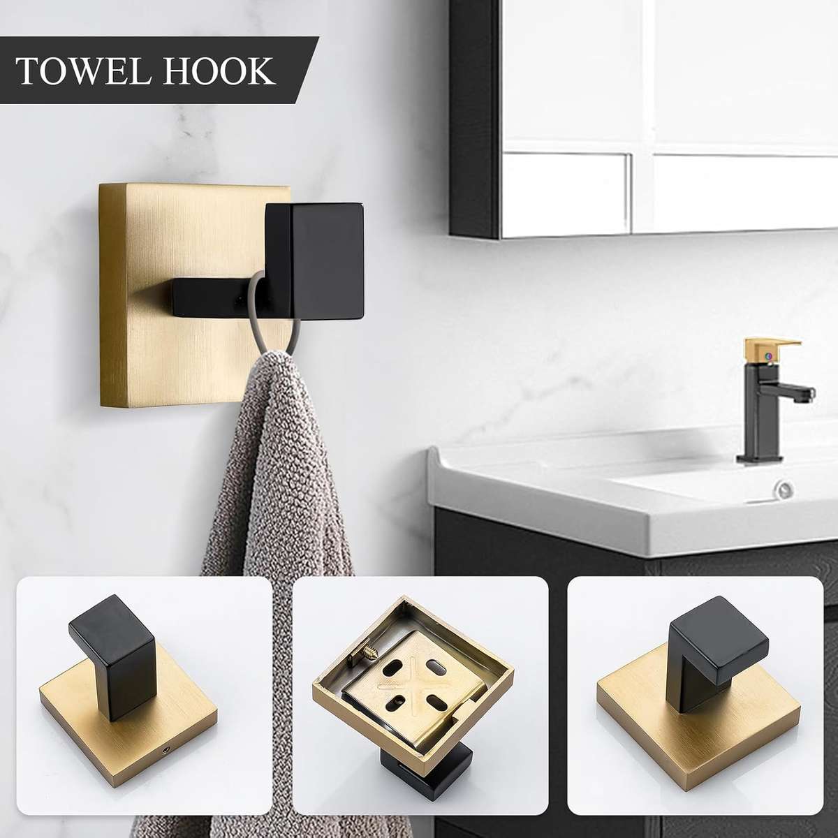 5 Piece Rectangular Tuber DIY Bathroom Accessories Set with Robe Hooks