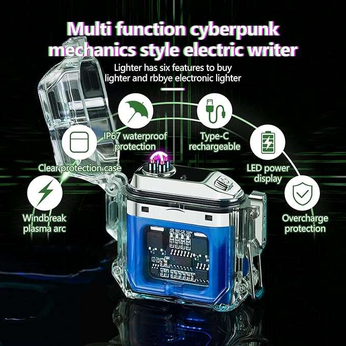 Flameless Plasma Electric Lighter Transparent Cool Windproof Lighter Rechargeable USB