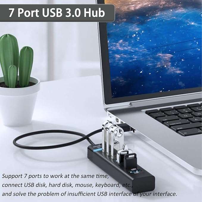 USB Hub 3.0, VIENON 7-Port USB Data Hub Splitter for Laptop, PC, MacBook, Mac Pro, Mac Mini, iMac