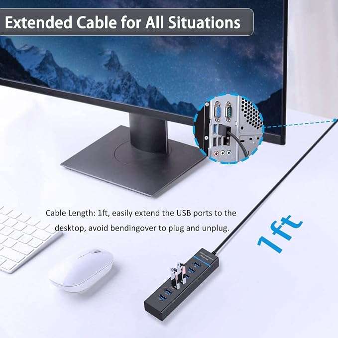 USB Hub 3.0, VIENON 7-Port USB Data Hub Splitter for Laptop, PC, MacBook, Mac Pro, Mac Mini, iMac