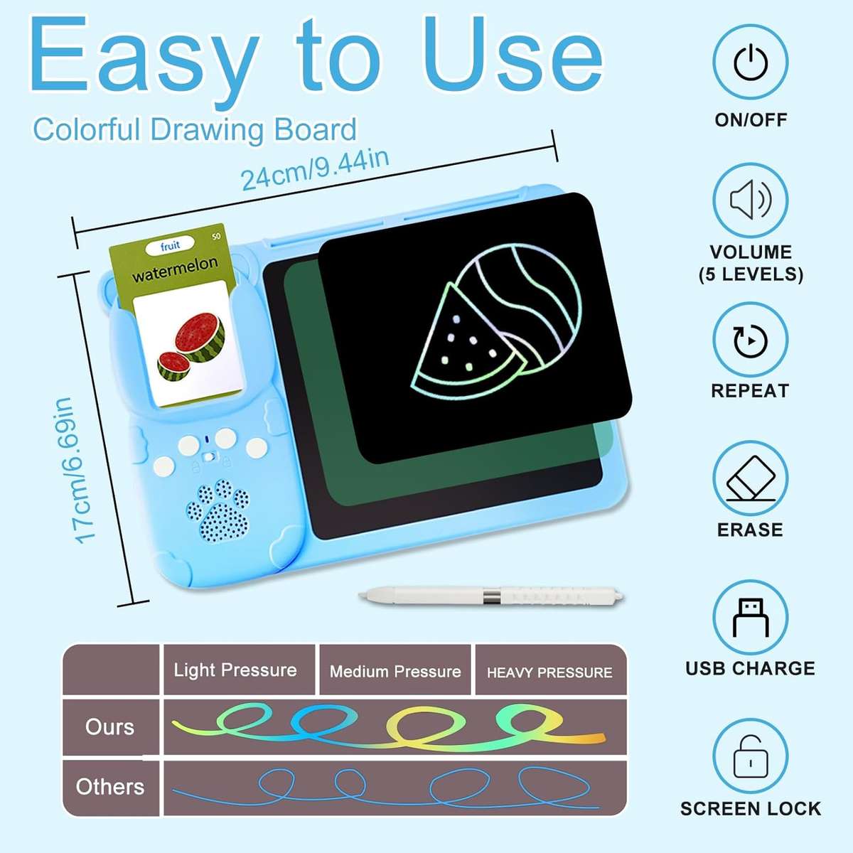 Gentle Monster LCD Writing Tablet for Kids with Talking Flash Cards (510 Sight Words), Montessori To