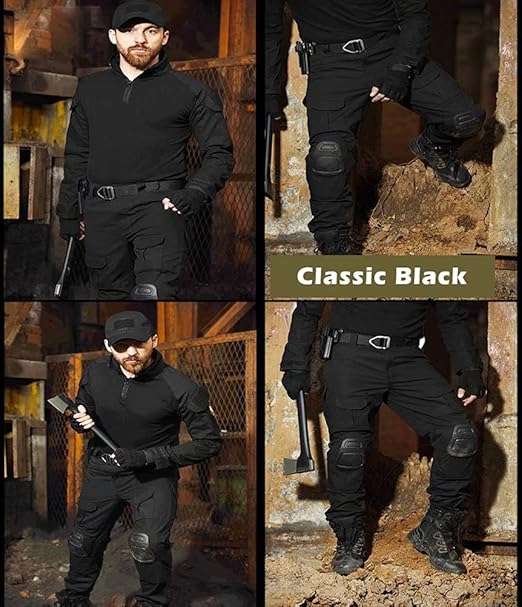 #2 Plain Black Uniform Set + Knee & Elbow Pads - PLAIN BLACK / XLARGE