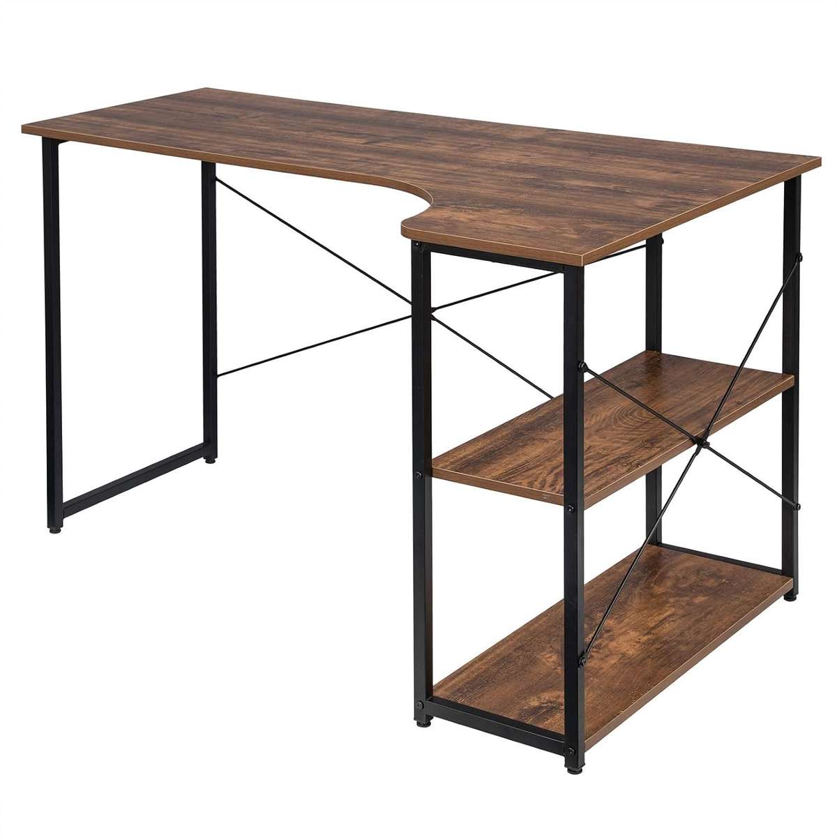 Computer Desk with Shelves L Shape PC Laptop Desktop Workstation Study Table Home Office Corner Work