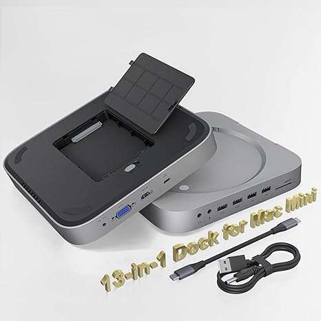 Mac Mini Dock with Hard Drive Enclosure 13-in-1 [SSD/HDD Slot +HDMI+VGA+USB C Data Port+2*USB 3.0+2*