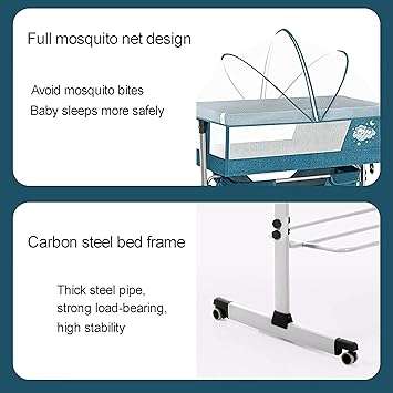 Co-Sleeping Cot, Cot with Mattress and Mosquito Net, Travel Cot with Wheels, Adjustable Height, Cosl