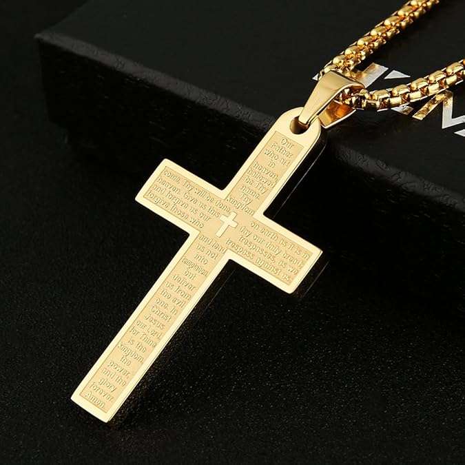 Stainless steel cross necklace main prayer pendant for men women, Jesus Cross Chain
