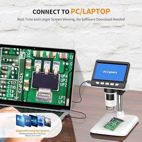 4.3 Inch IPS Digital Microscope, 1080P HD, 10X-1000X Magnification