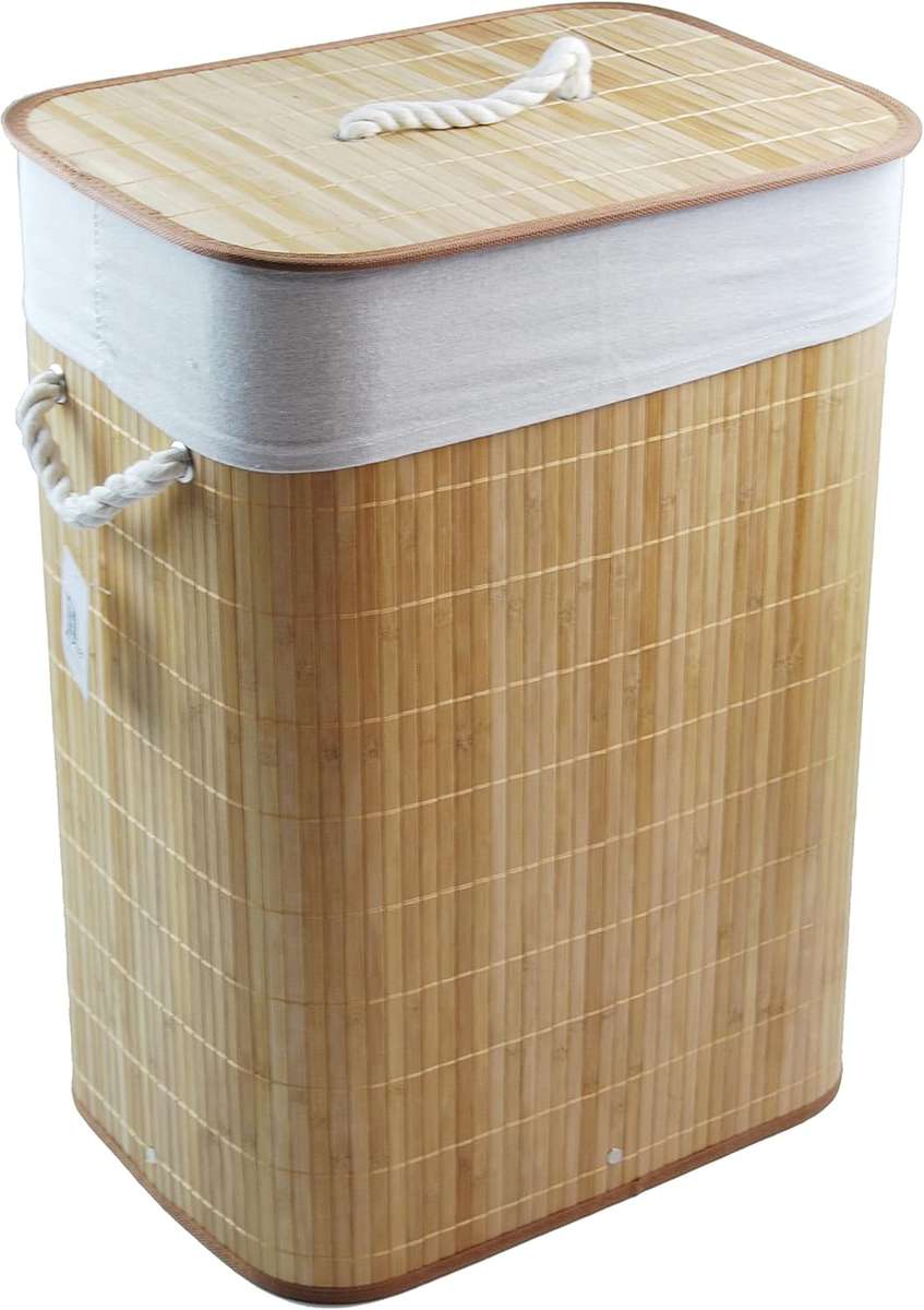 Laundry Basket Bamboo with Cover Lid Handle