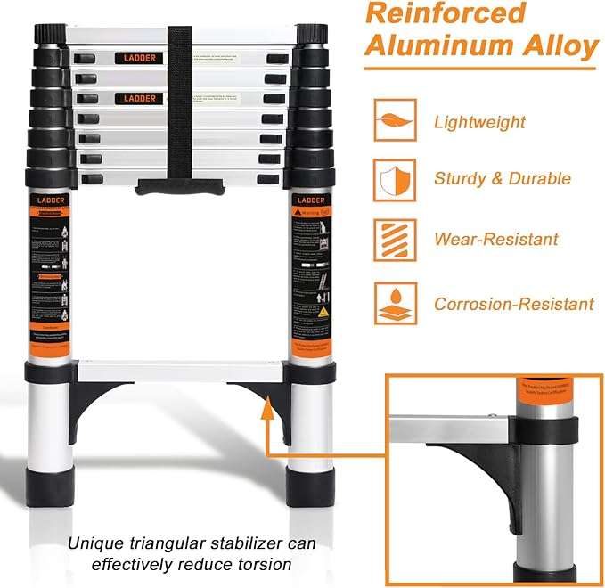 3.8M Telescopic Ladder Aluminum Alloy Foldable Extension Ladder