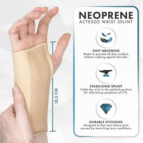 Actesso Neoprene Wrist Support Brace - Carpal Tunnel Splint - Provides Pain Relief from Carpel Tunne