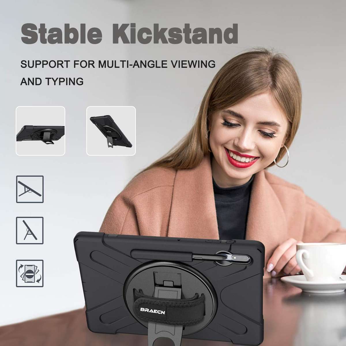 Samsung Galaxy Tab S7 Plus Tab S7+ Case Heavy Duty Shockproof with S Pen Holder Hand Strap