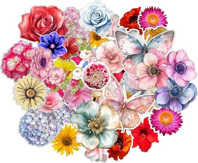 50-Piece Holographic Shiny Stickers - Flowers