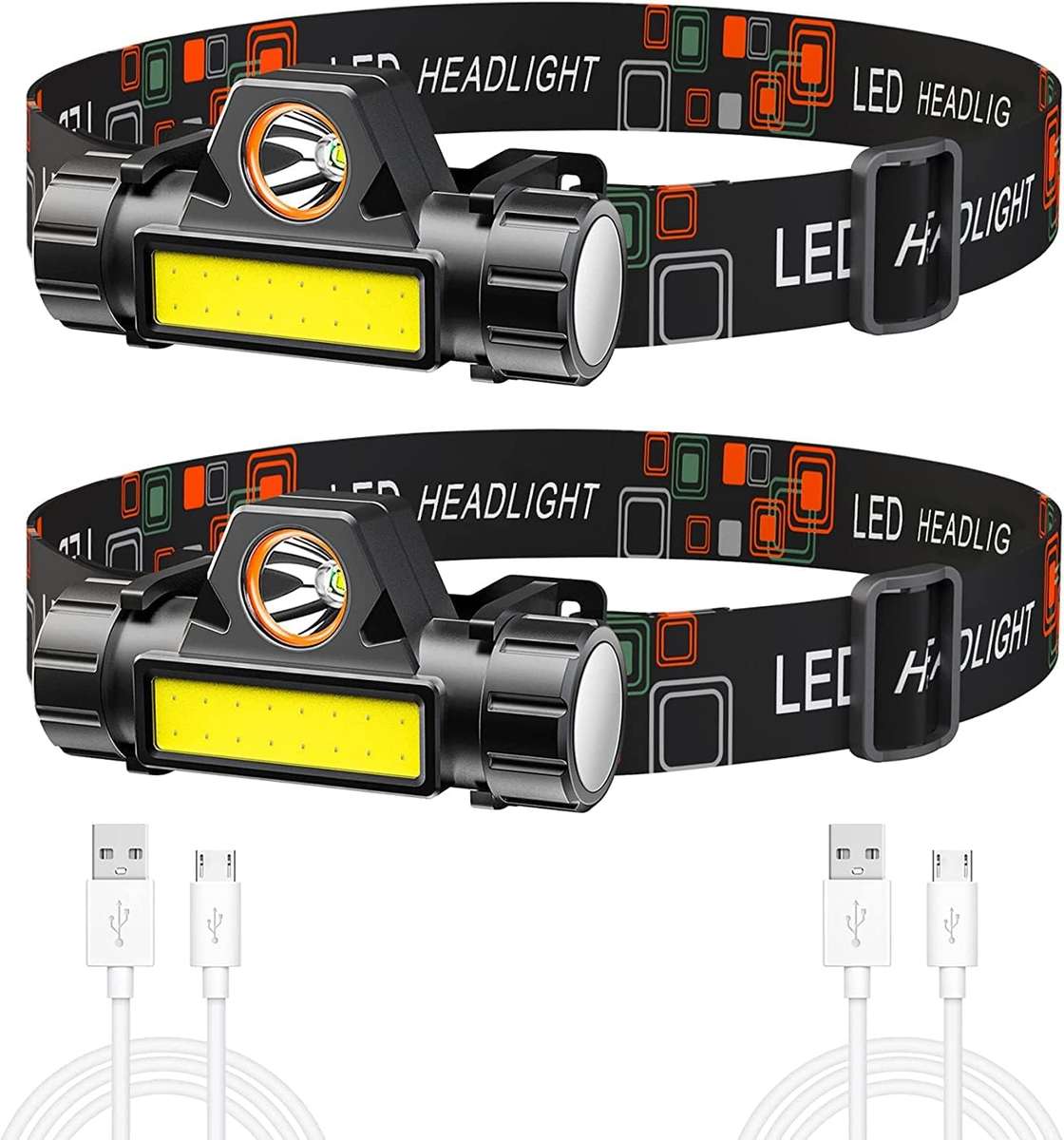 Pack of 2 x USB Rechargeable COB 4 in 1 headlamp, Headlight with a magnet