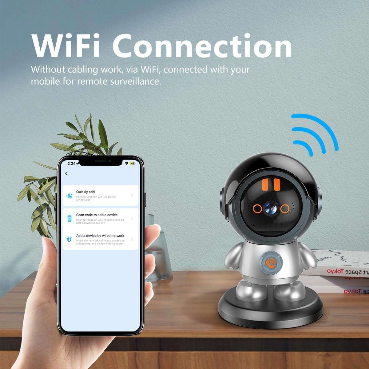 WiFi Robot Camera, 1080P Detection Camera, 6X Zoom Security Camera for iOS, 24 Hour Security Guard.