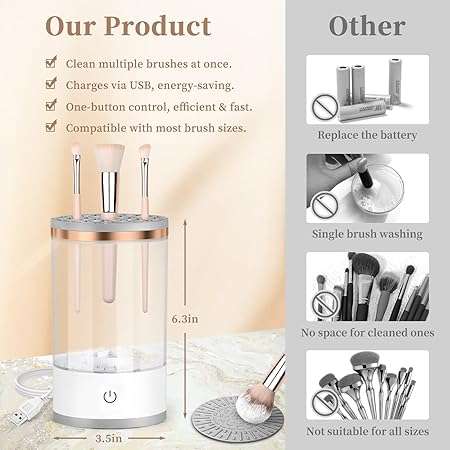 Electric Makeup Brush Cleaner, Fast Efficient Machine for Deep Cleaning of All Types of Brushes, Por