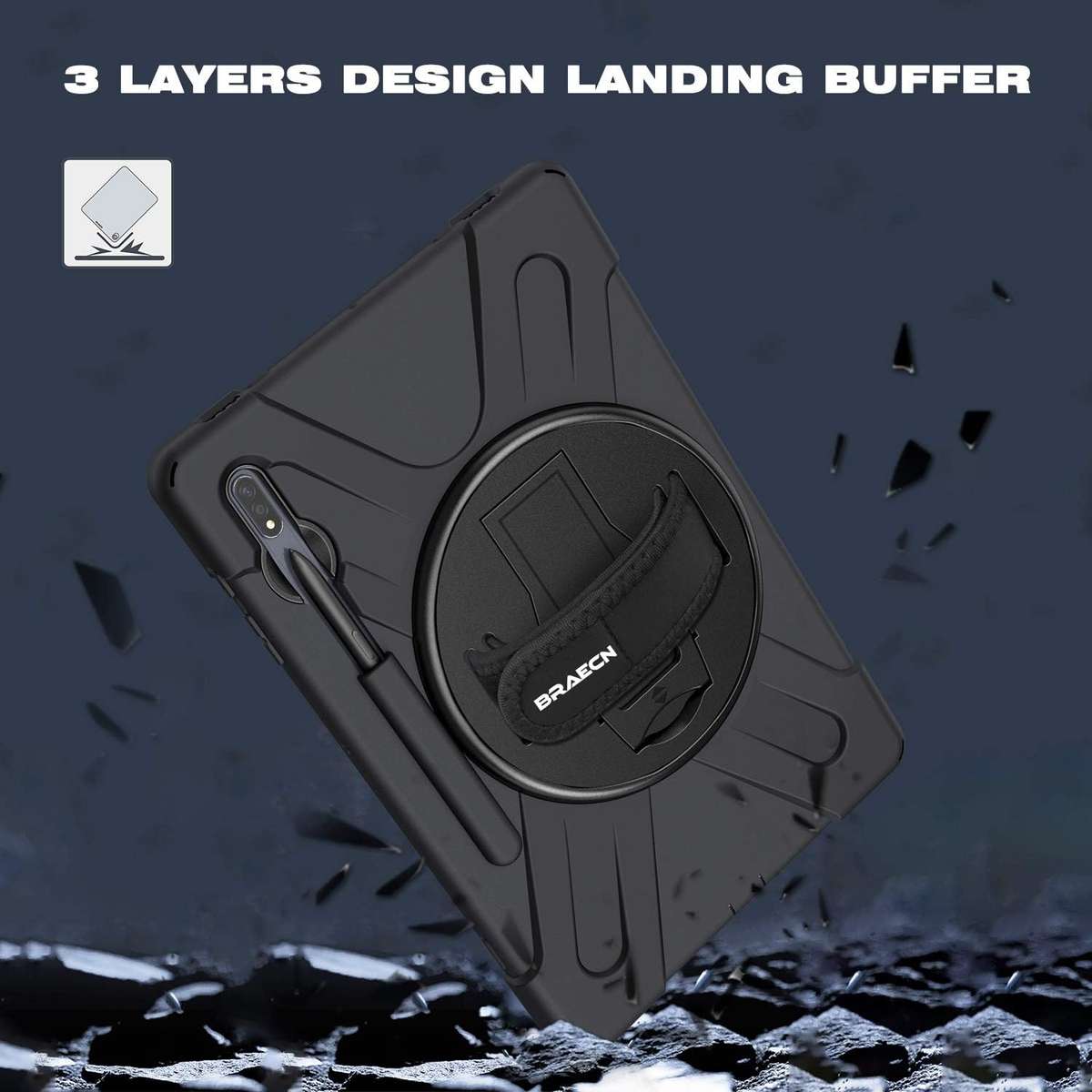 Samsung Galaxy Tab S7 Plus Tab S7+ Case Heavy Duty Shockproof with S Pen Holder Hand Strap