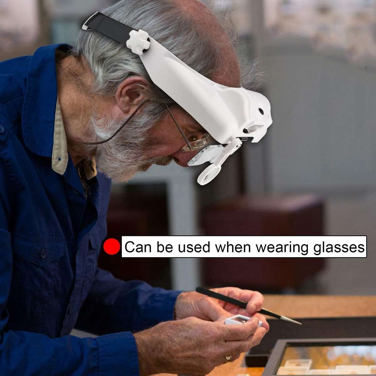 USB Headband Magnifier 3 LED Lights Reading Repair Magnifying Glass