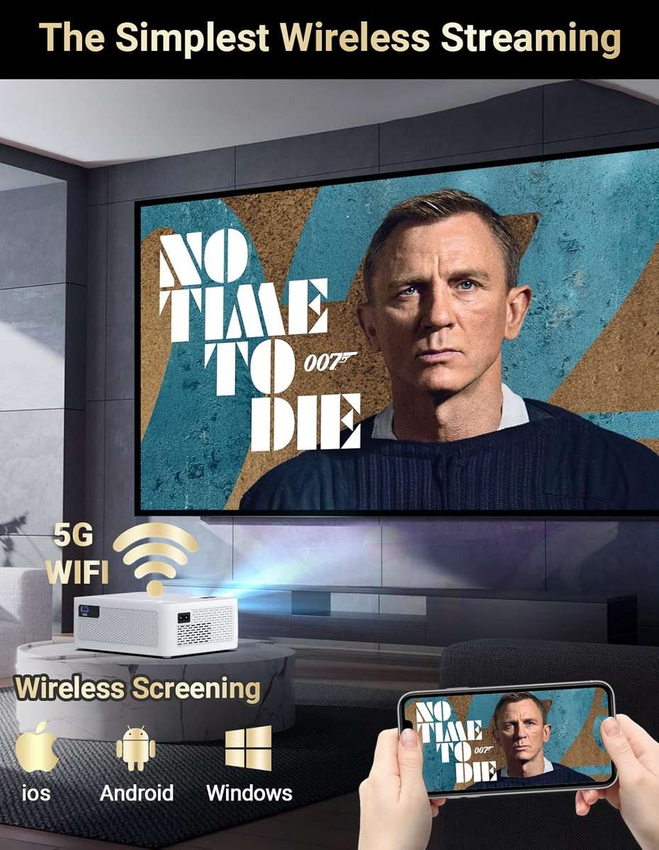 5G WiFi Bluetooth Projector, Full HD Native 1080P Projector 12000Lumens with Wireless Mirroring Scre