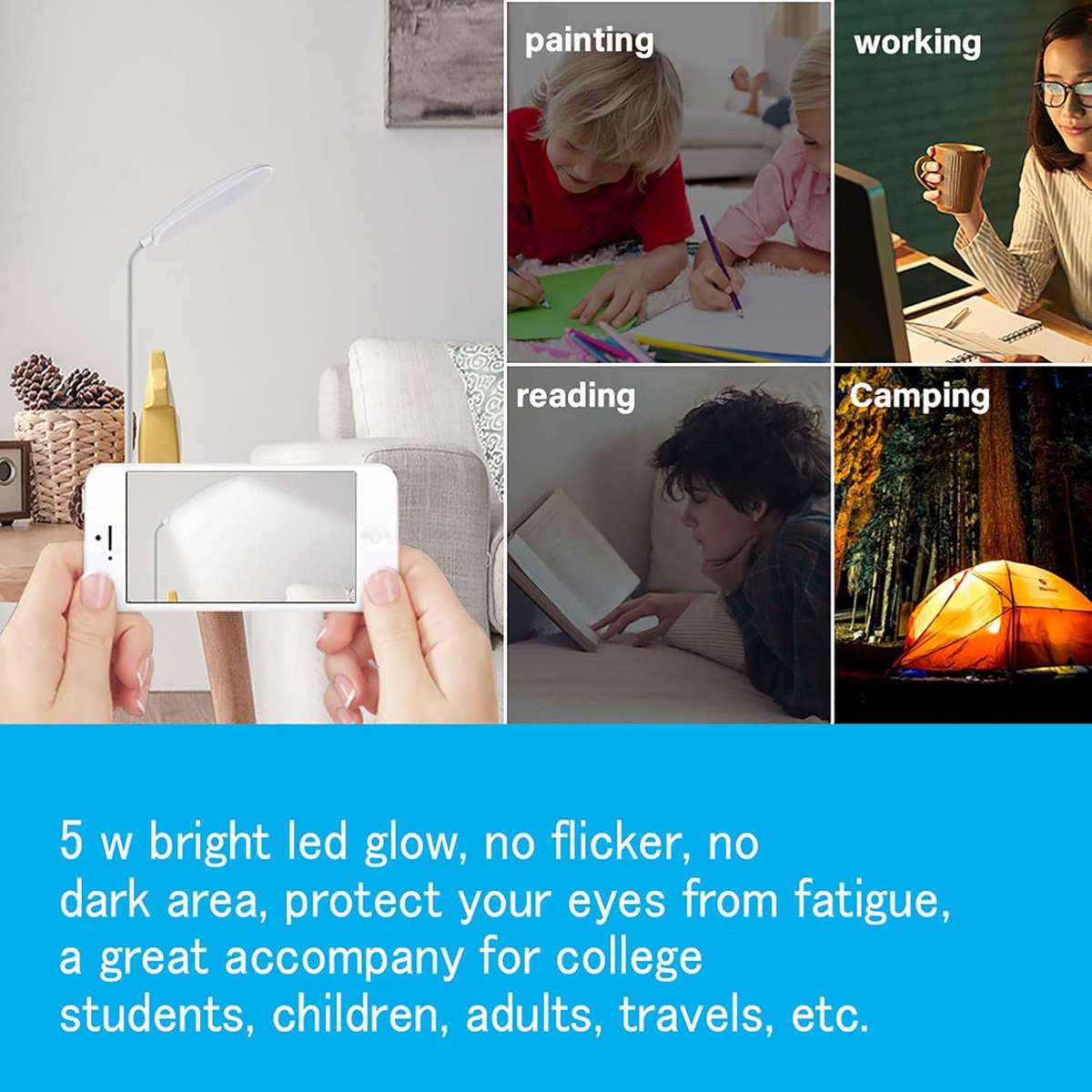 Rechargeable LED Desk Lamp with Flexible Gooseneck 3 Level Brightness