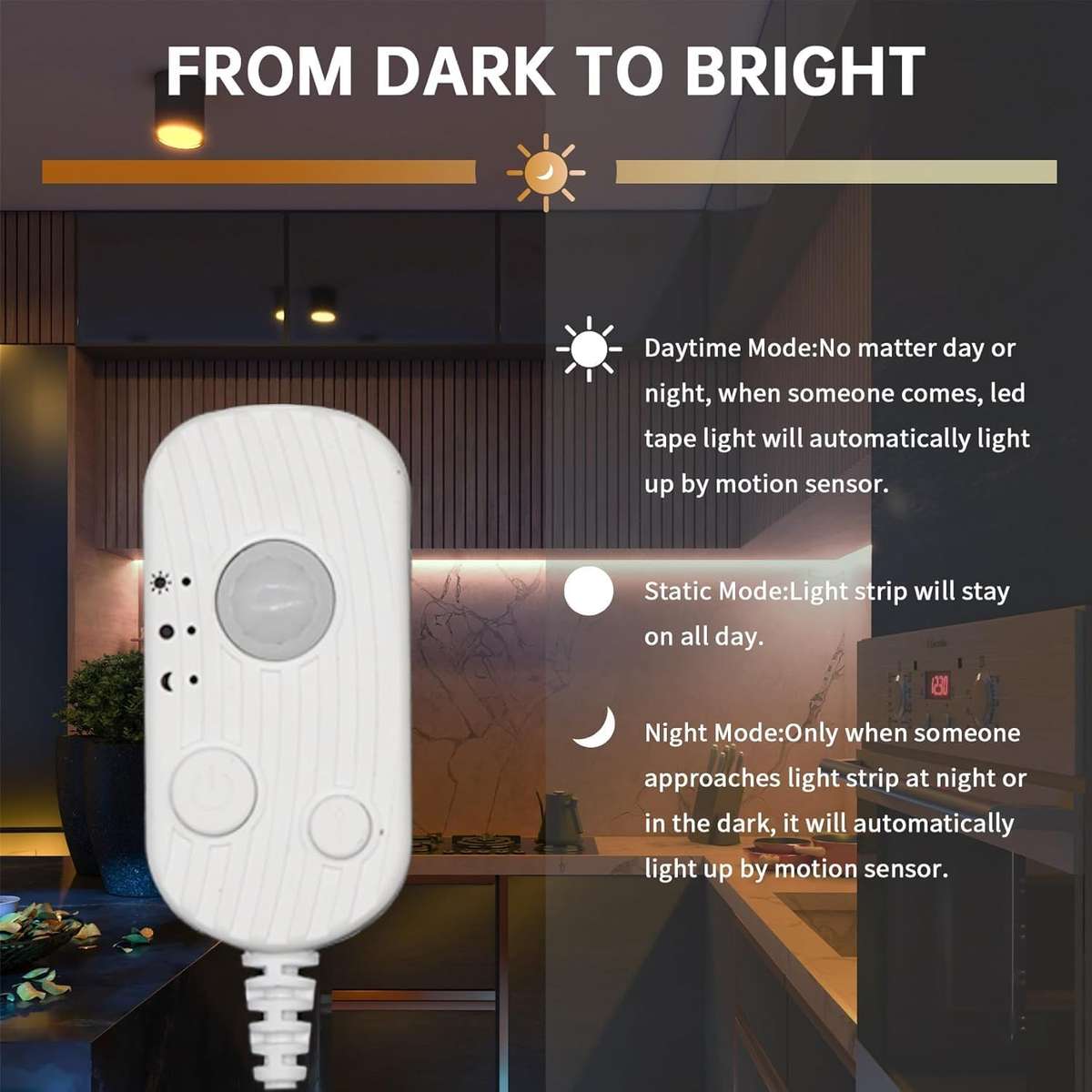 5m 12v LED Digital Bed Lighting Strip with PIR Sensor For Motion Activated Illumination - 2835 White