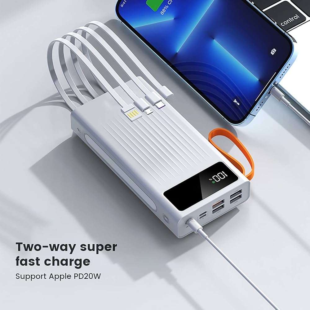 20000mAh 66W Superfast Powerbank - PD 20W 4 Inbuilt Cables &ry Pouch