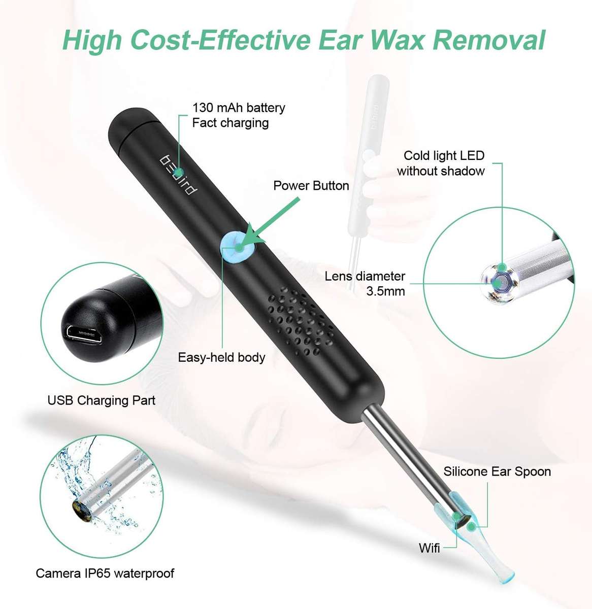 Otoscope earwax cleaner tools with 1080P FHD