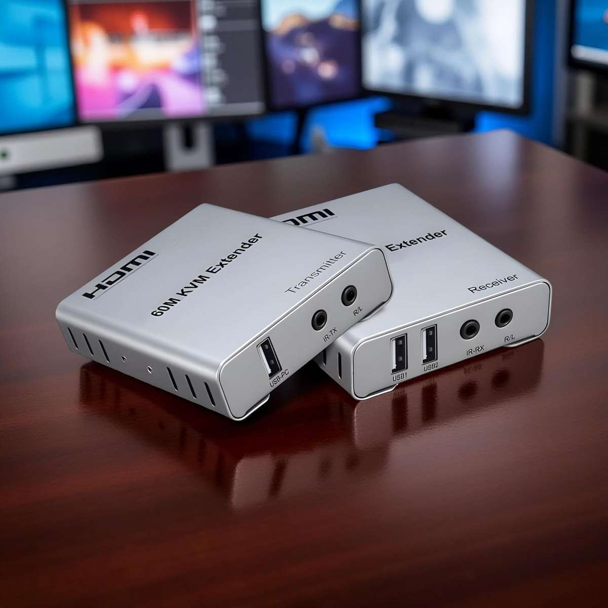 60M HDMI Extender with KVM Function  Transmits 1080P/60Hz Video, Audio & Keyboard/Mouse Signals Ove