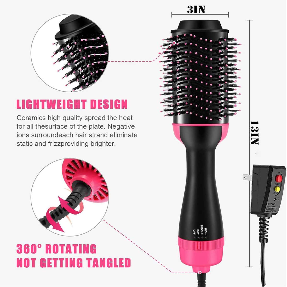 3 IN 1 One Step Blow Brush Volumizer Ceramic Heat