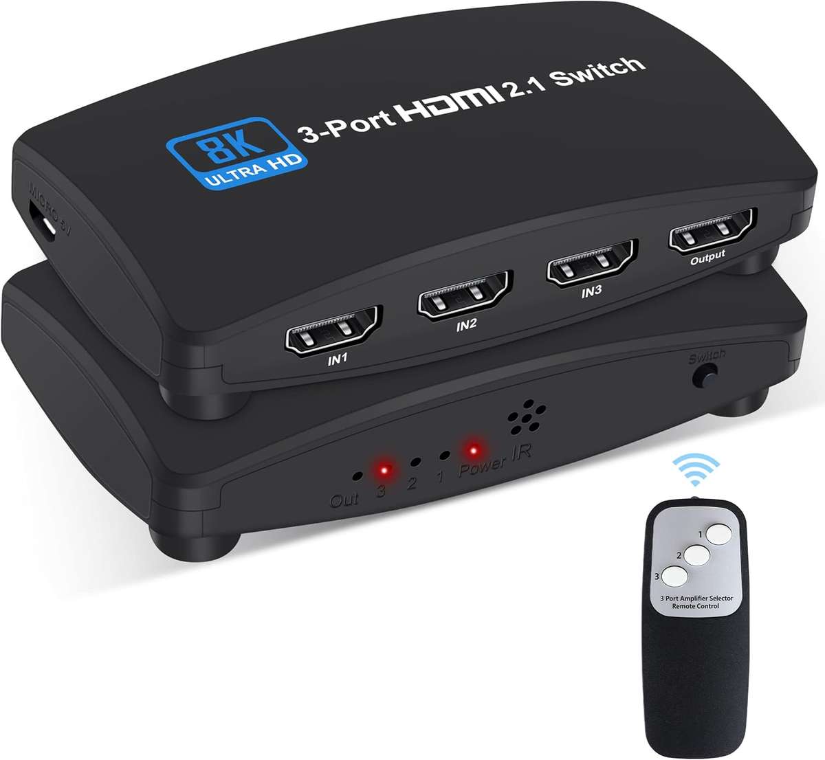 8K@60Hz HDMI 2.1 Switch, HDMI Switch 3 in 1 Out
