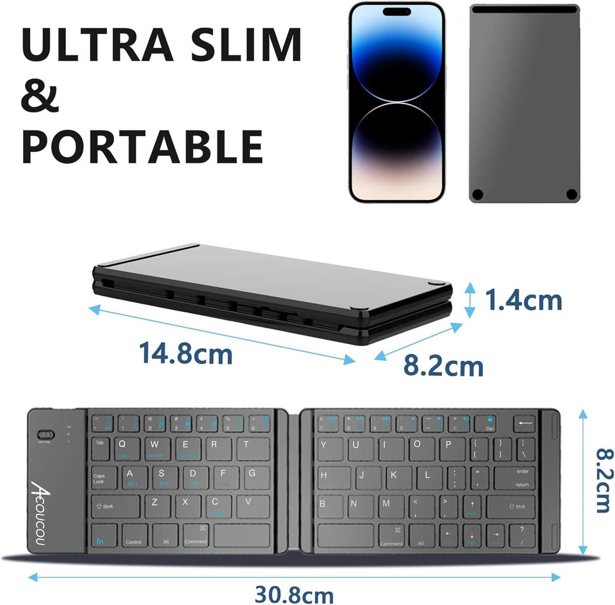 Foldable Bluetooth Keyboard Ultra Slim Aluminum Travel Folding Keyboard with Bluetooth optical mouse
