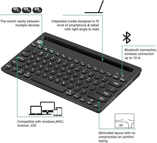 3 Channel Multi-device Wireless Bluetooth Keyboard for Smartphone/Tablet/PC - Switch between Channel